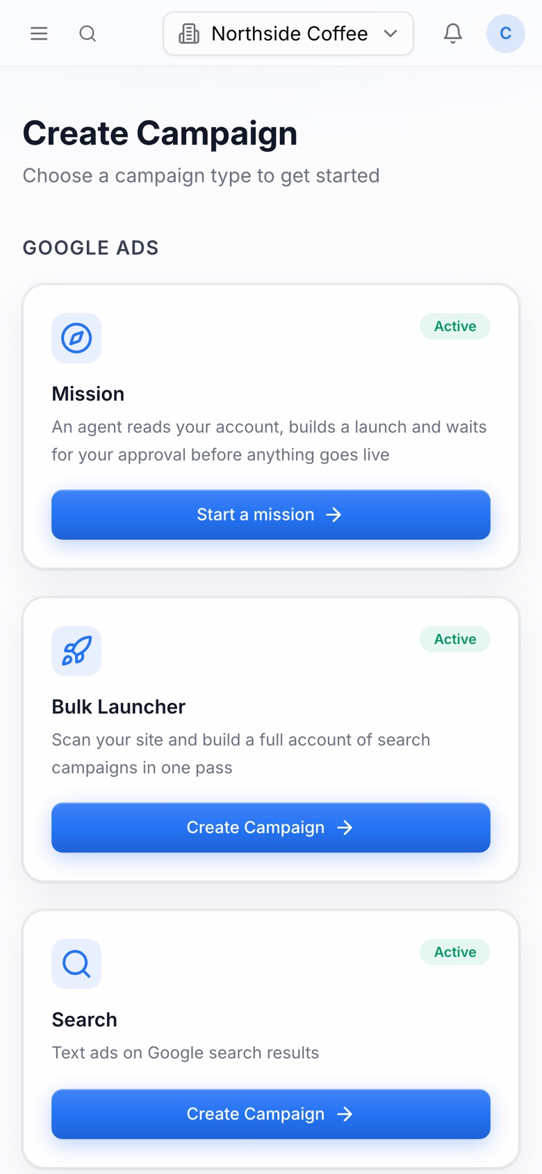 The same Create Campaign screen on a phone